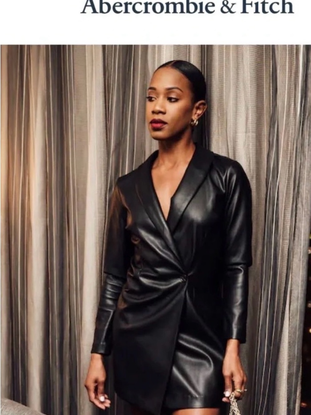 Abercrombie & Fitch Black Faux Leather Midi Wrap Dress
